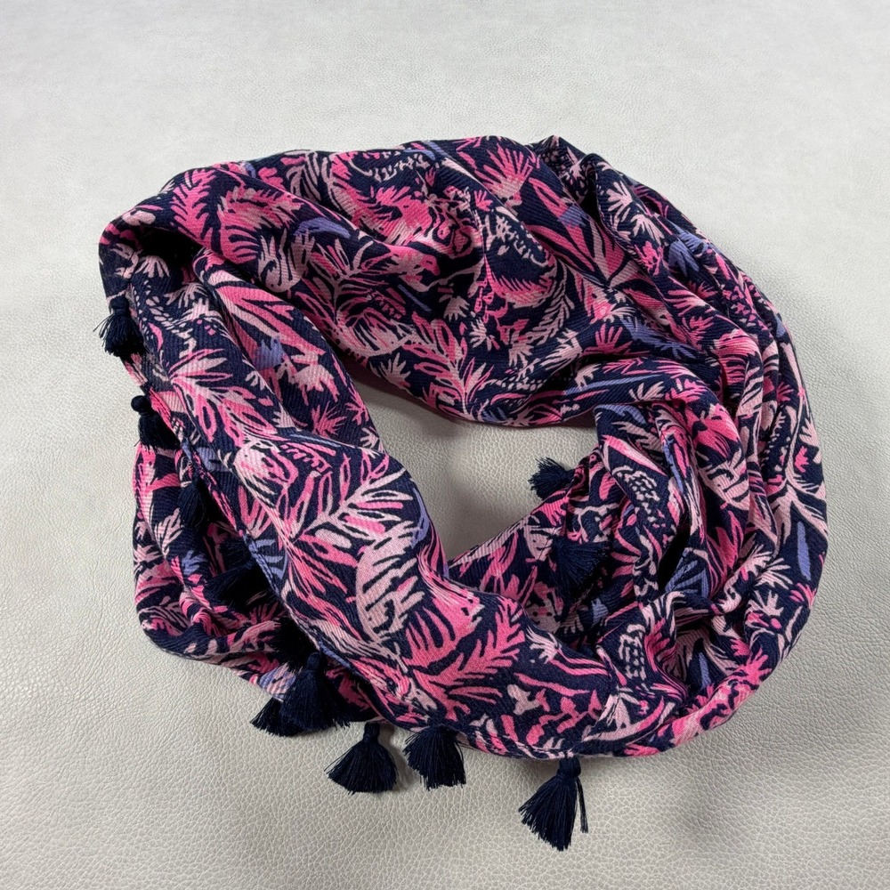 NEW Lilly Pulitzer Resort Infinity Loop Scarf Swing of Things Navy Pink‎ Tassel
